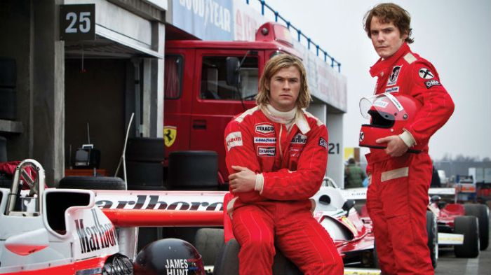 Chris Hemsworth and Daniel Bruhl in Ron Howard's 'Rush' (Universal)
