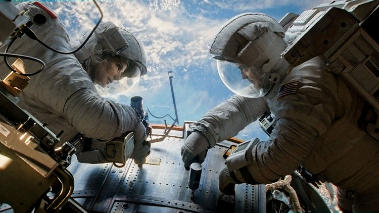 Sandra Bullock and George Clooney in Alfonso Cuaron's 'Gravity' (Warner Bros.)