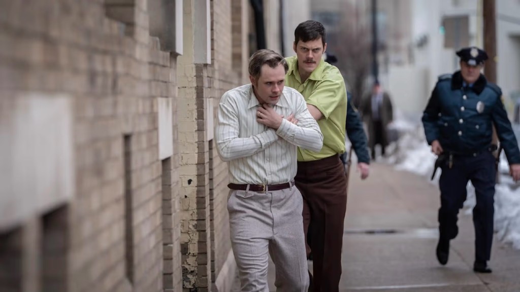 Bill Skarsgard and Dacre Montgomery in 'Dead Man's Wire' (Row K)