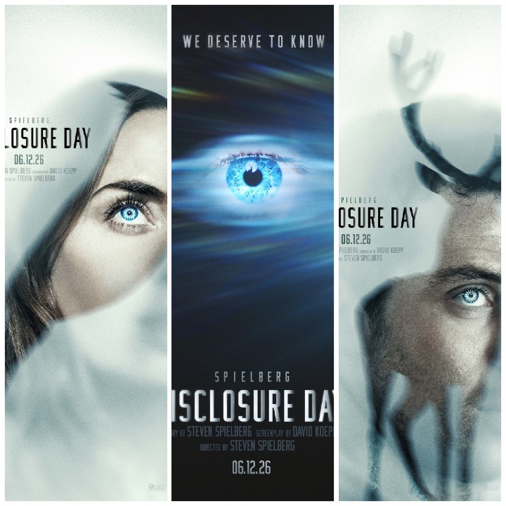 'Disclosure Day,' three posters for a movie directed by Steven Spielberg